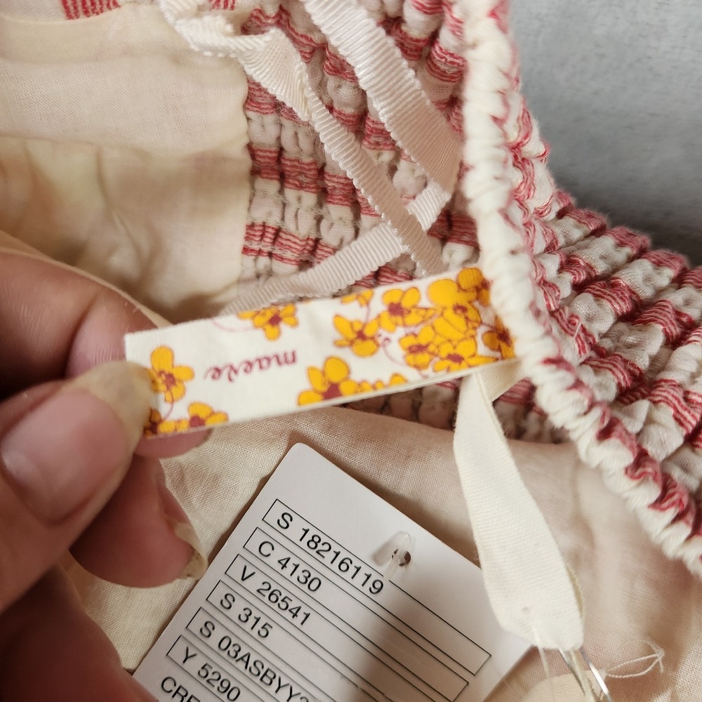 Anthropologie Maeve Sweet Shoppe Linen Red Stripe Tiered Strapless Dress 4 - Picture 7 of 9